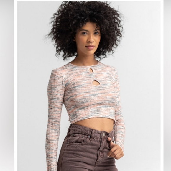 Urban Outfitters Cutout Keyhole Space Dye Ribbed Knit Top Size Medium - Picture 1 of 6